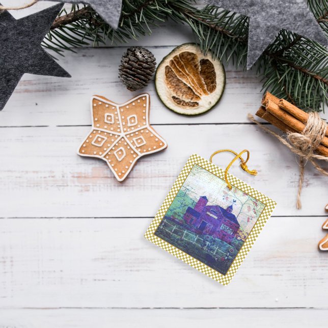 Ornement En Céramique Red Hay Barn Ephemera (Créateur téléchargé)