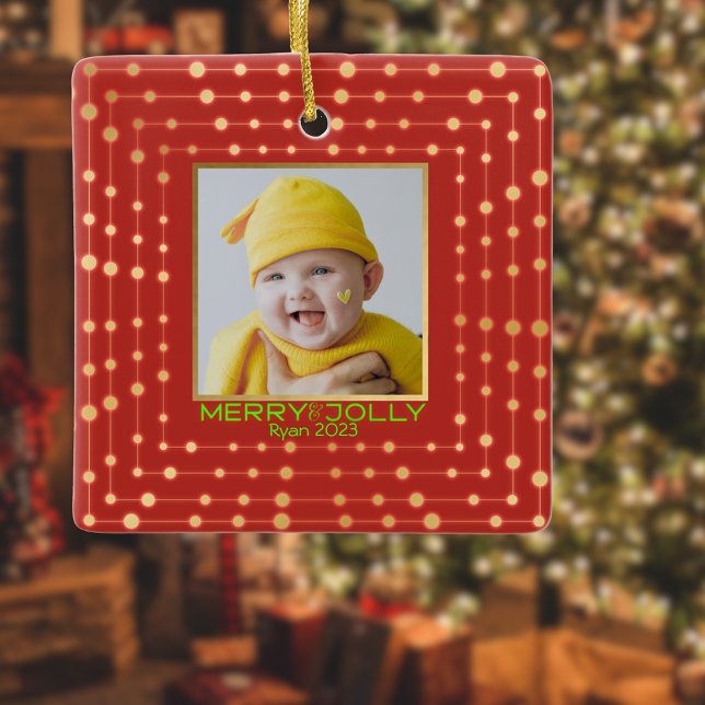Ornement En Céramique Red holiday photo moderne merveille (Créateur téléchargé)
