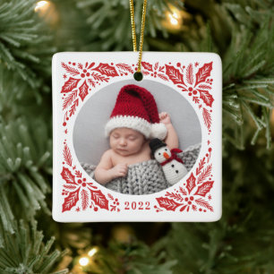 Ornement En Céramique Red Holly 2 photo avec Noël de l'année