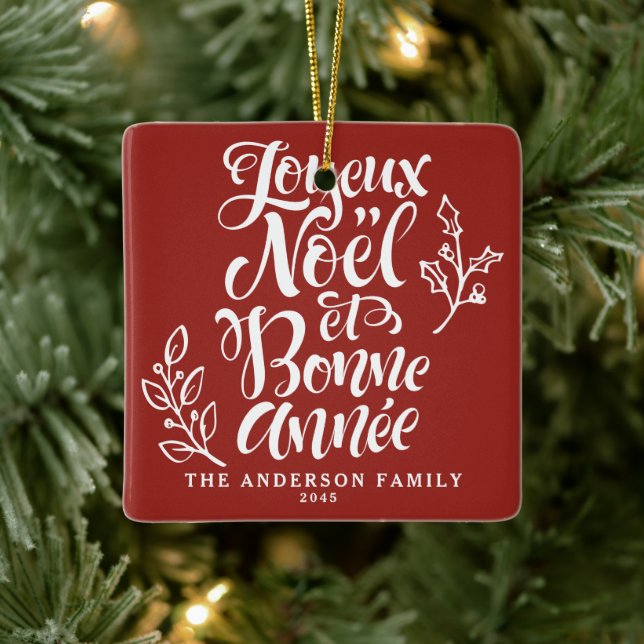 Ornement En Céramique Red Joyeux Noël et Bonne Année Calligraphie (Arbre)