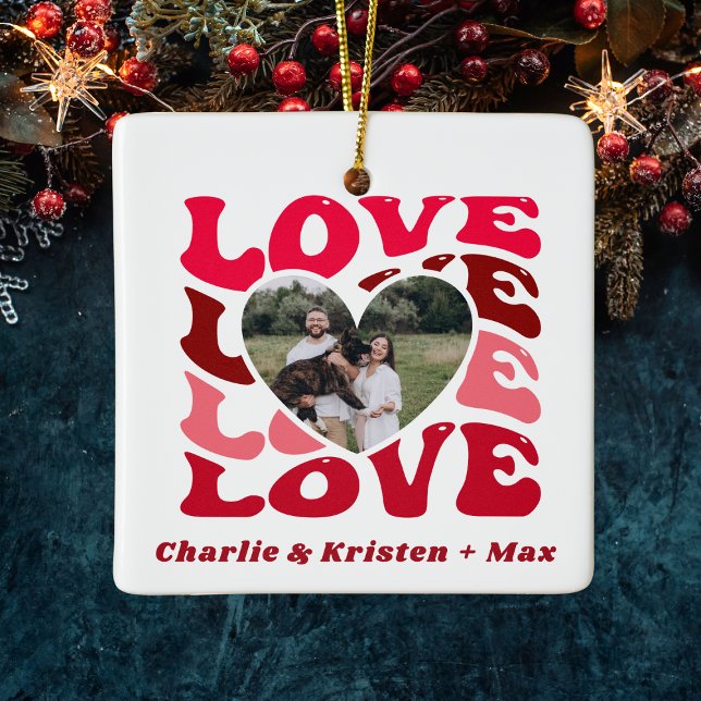 Ornement En Céramique Red Love Custom Couple Names & Photo Heart (Red Love Custom Couple Names & Photo Heart Ceramic Ornament
)