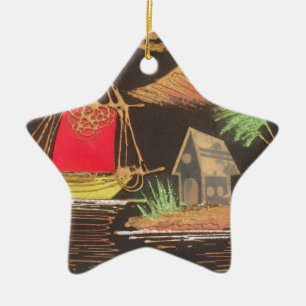 Ornement En Céramique Red Sailboat Paysage peinture à l'huile Imprimer