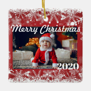 Ornement En Céramique Red Snowflakes Noël Photo 2 Sièges Moderne