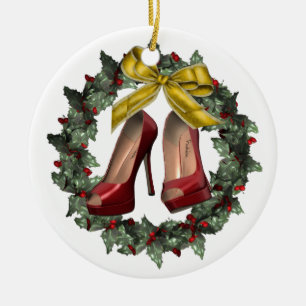 Ornement En Céramique Red Stiletto Chaussure Wreath Personnalisé Ornemen