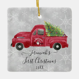 Ornement En Céramique Red Truck Baby First 1st Christmas Tree Name Photo