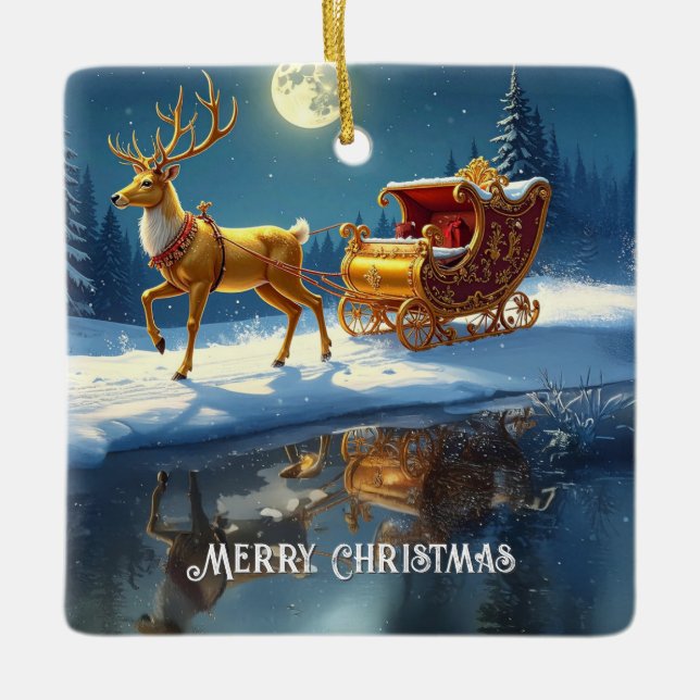Ornement En Céramique Reindeer Christmas Sleigh Holiday Ornament (Devant)