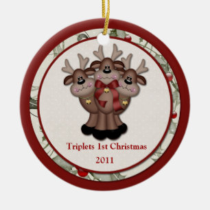 Ornement En Céramique Reindeer Triplets 1er Noël