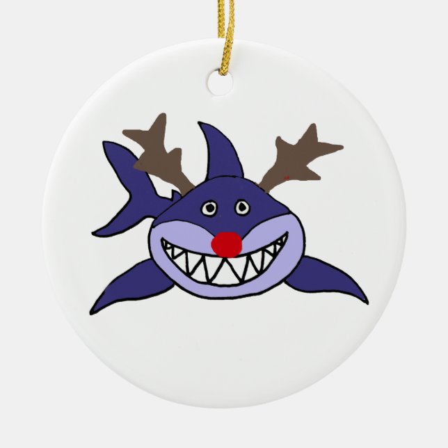 Ornement En Céramique Renne drôle de requin de Noël (Devant)