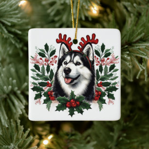 Ornement En Céramique Rennes de fête Sibérie Husky Chien Noël