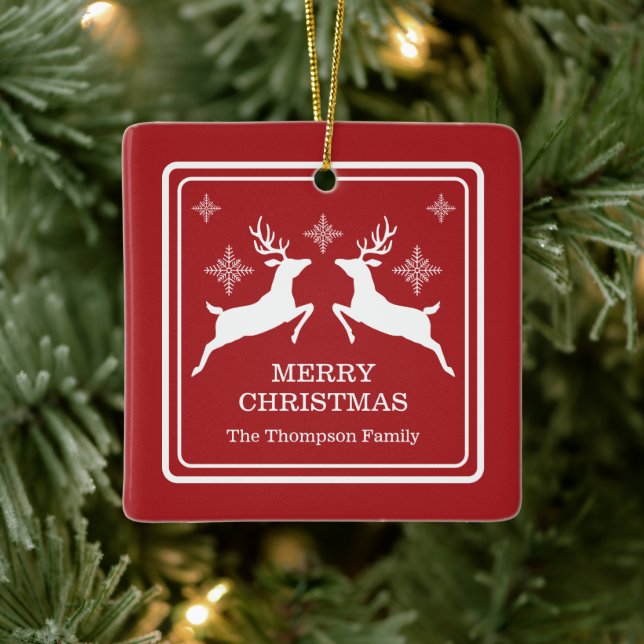 Ornement En Céramique Rennes Rouges Et Blancs Avec Snowflakes Noël (Arbre)