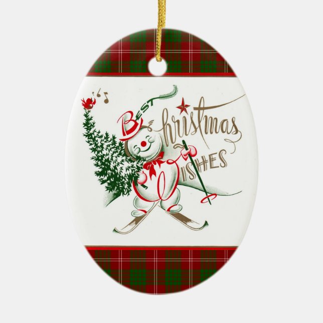 Ornement En Céramique Rétro bonhomme de neige (Devant)