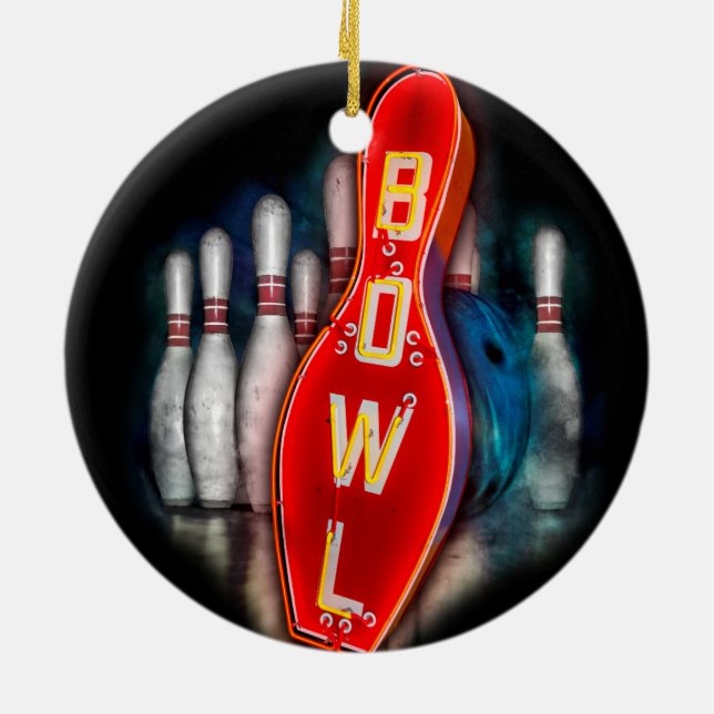Ornement En Céramique Retro Bowl avec épingles de bowling et balle (Dos)