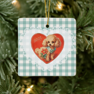 Ornement En Céramique Retro Coquette Vintage Bébé Animaux Chien En vichy