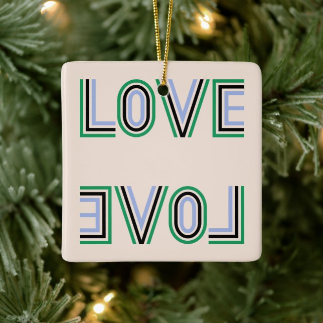 Ornement En Céramique Retro Green Black Blue Tennis Score Amour (Arbre)