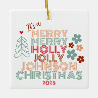 Ornement En Céramique Retro Merry Merry Holly Jolly Noël