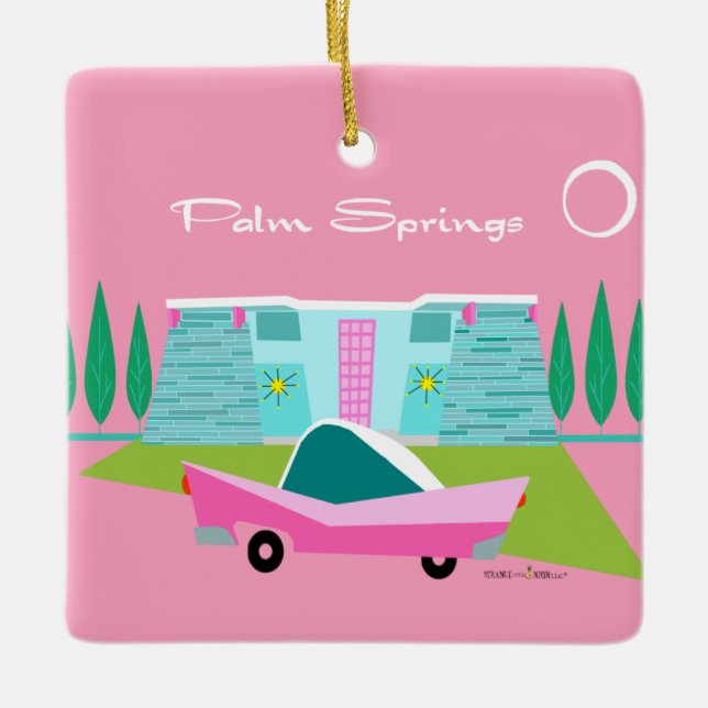 Ornement En Céramique Rétro Pink Palm Springs Ceramic Ornament (Devant)