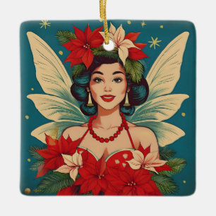 Ornement En Céramique Rétro Reine de Beauté Pin-Up de Noël Tropical des