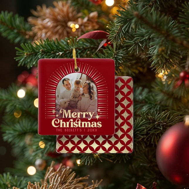 Ornement En Céramique Retro Super Joyeux Noël Famille Photo (Créateur téléchargé)