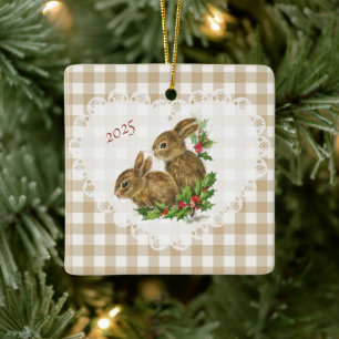Ornement En Céramique Retro Vintage Coquette Bébé Animaux En vichy lapin