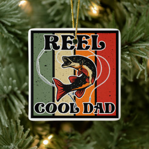 Ornement En Céramique Retro Vintage Pêche Reel Cool Papa Pêcheur Amant