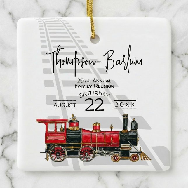 Ornement En Céramique Réunion de la famille du train rouge (Red Train Family Reunion Ceramic Ornament)