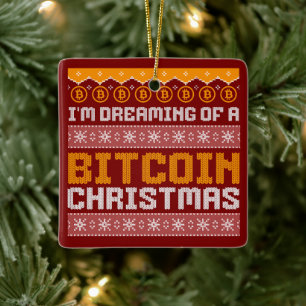 Ornement En Céramique Rêver un BITCOIN CHRISTMAS Faux Knit Motif