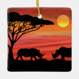 Ornement En Céramique Rhinoceros dans le Serengeti africain