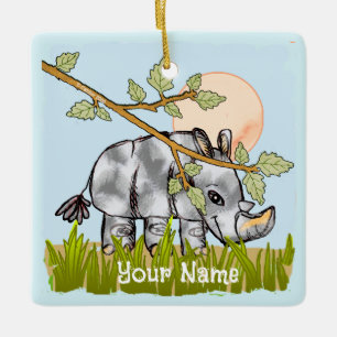 Ornement En Céramique Rhinocéros se cachant