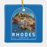 Ornement En Céramique Rhodes Grèce Illustration Voyage Art Vintage<br><div class="desc">Rhodes conception de déplacement vectoriel rétro. Rhodes,  la plus grande des îles du Dodécanèse de Grèce,  est connue pour ses stations balnéaires et ses ruines antiques.</div>