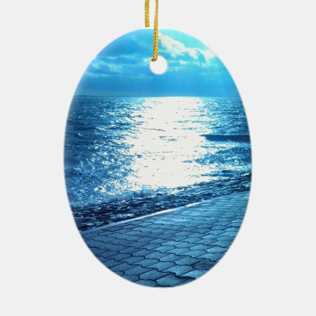 Ornement En Céramique Rive mer, Sérénité Bleue Nature Photo (Dos)