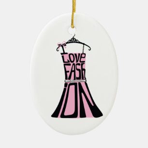 Ornement En Céramique Robe de femme des mots "j'aime la mode "