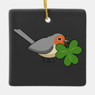 Ornement En Céramique Robin mignon avec Shamrock en caricature