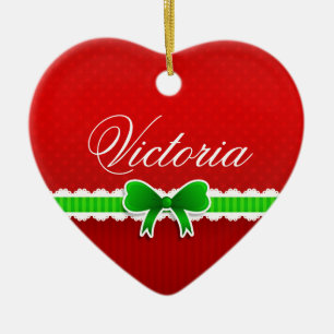 Ornement En Céramique Romantique rouge Noël Design mignon Bow Nom person