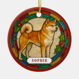 Ornement en céramique rond Akita Inu japonais