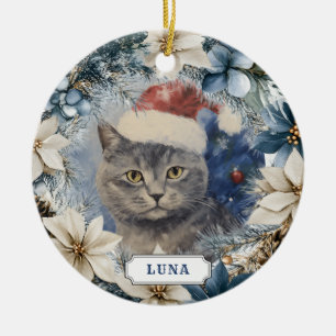 Ornement en céramique rond chat bleu russe