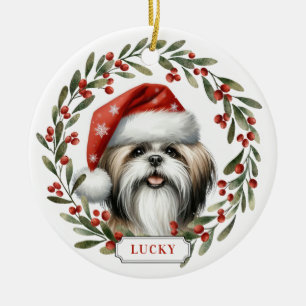 Ornement en céramique rond de chien Shih Tzu