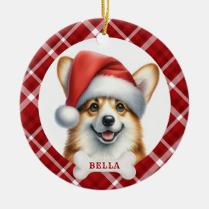 Ornement en céramique rond Pembroke Welsh Corgi