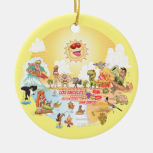 Ornement en céramique ronde Sunny California