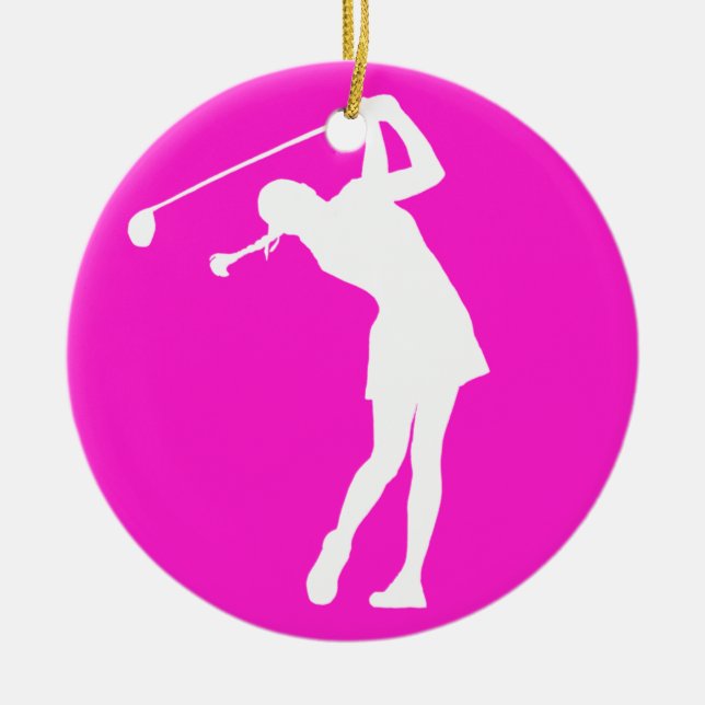 Ornement En Céramique Rose de Madame Golfer Silhouette Ornament w/Name (Devant)