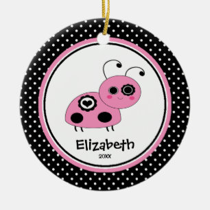 Ornement En Céramique Rose d'ornement de Noël de fille personnalisé par