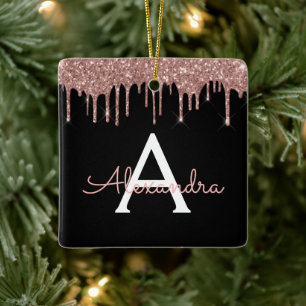 Ornement En Céramique Rose Gold - Blush Pink Black Parties scintillant N