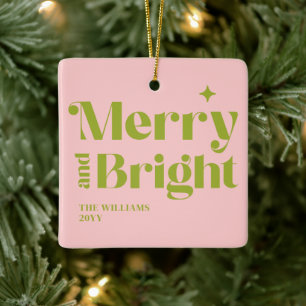Ornement En Céramique Rose Vert Noël Moderne Joyeux Lumineux