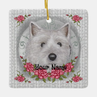 Ornement En Céramique Roses Cairn Terrier