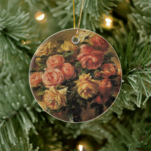 Ornement En Céramique Roses dans un Vase de Pierre Renoir, Art Vintage