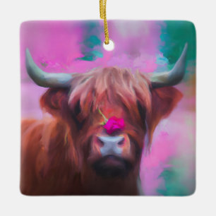 Ornement En Céramique "Rosie des Highlands" – Portrait de vache des High