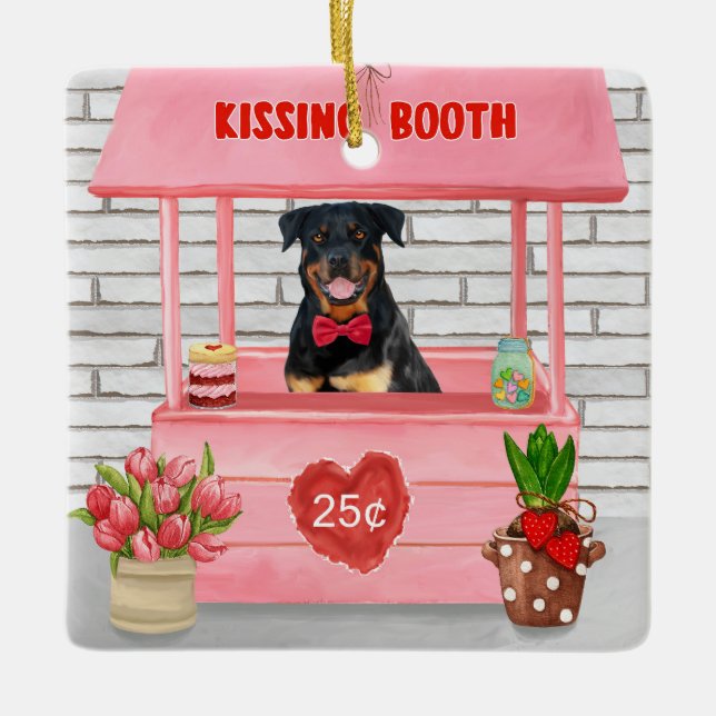 Ornement En Céramique Rottweiler Chien Valentine's Day Kissing Booth (Devant)