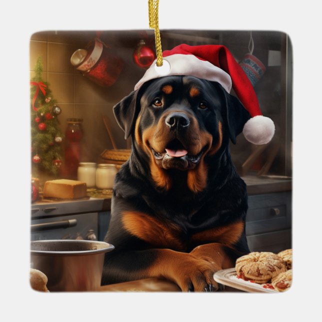 Ornement En Céramique Rottweiler Noël Cookies Festive Fêtes (Devant)