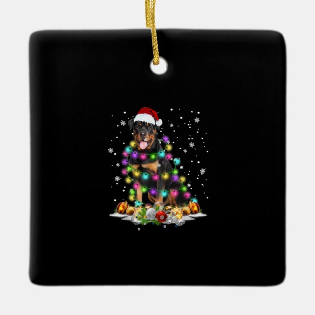 Ornement En Céramique Rottweiler Père Noël Christmas Tree Lights Noël (Devant)