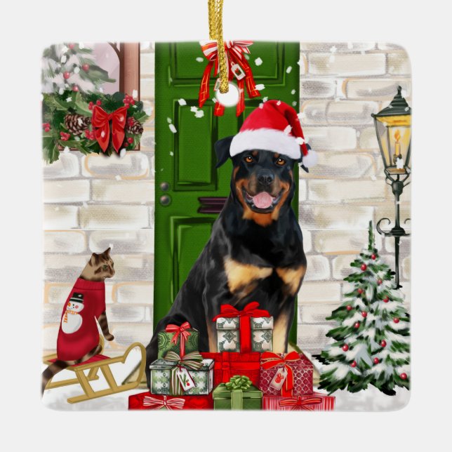 Ornement En Céramique Rotweiler Chien Noël (Devant)