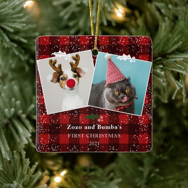 Ornement En Céramique Roue rustique plaid flanelle mistletoe neige 2 pho (Arbre)